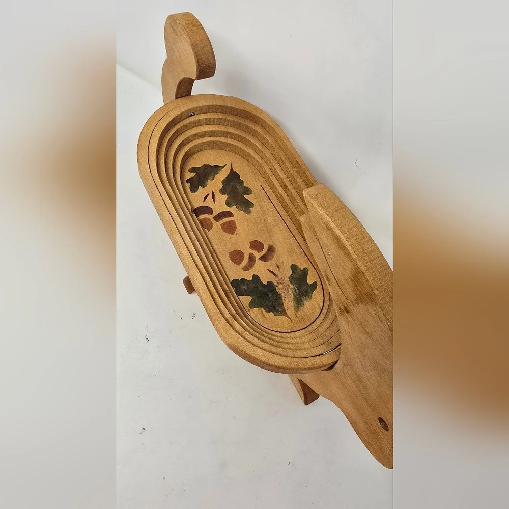 Vtg collapsible wooden rabbit, bunny, bowl basket fruit bowl‎ cottagecore Easter